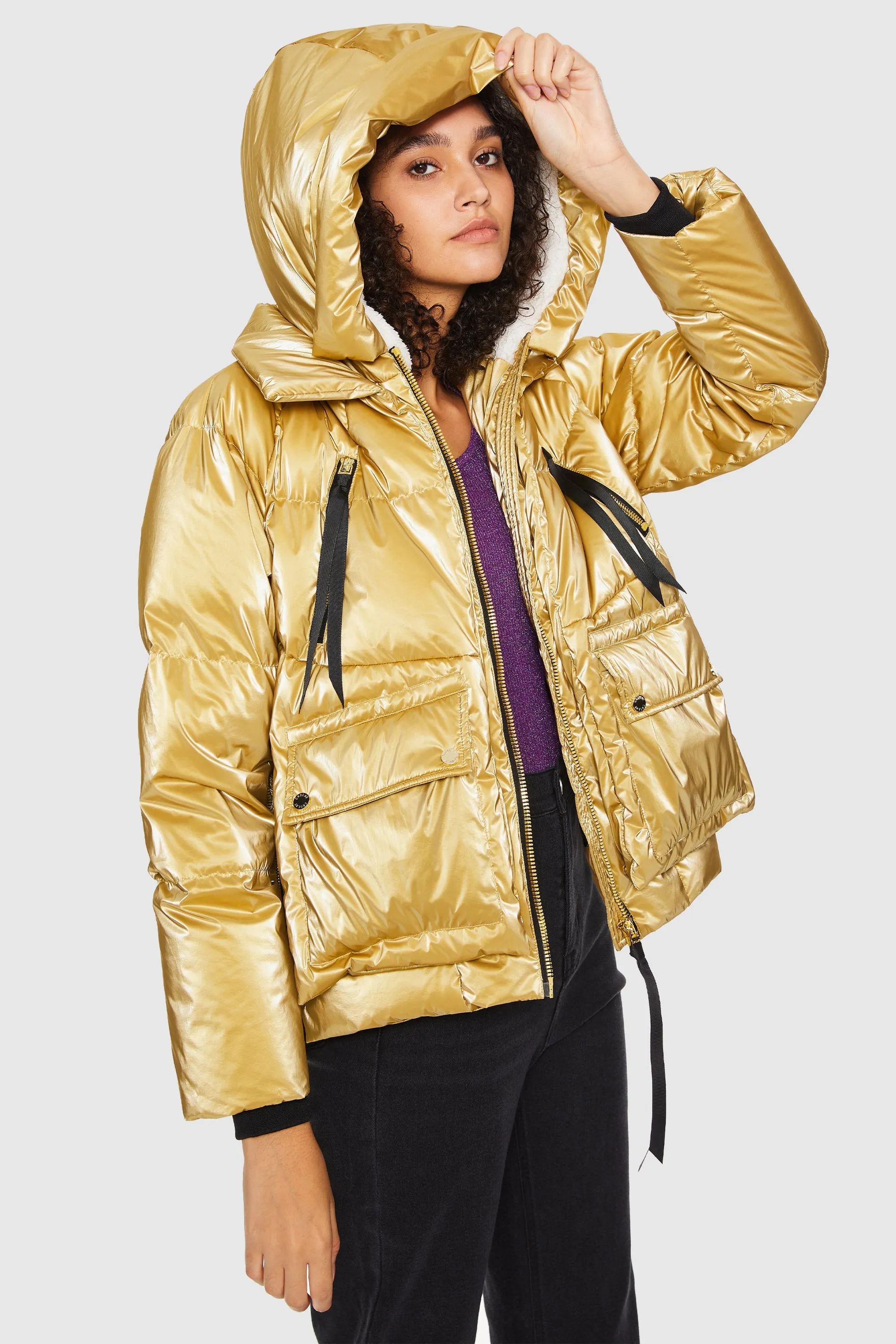 092 Cosmos Cropped Metallic Down Jacket