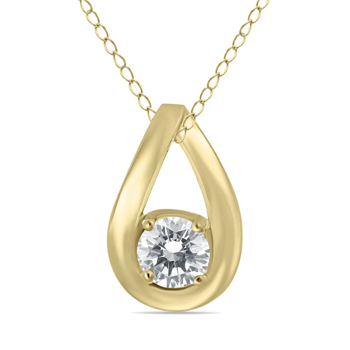 1/2 Ctw Tear Drop Natural Diamond Solitaire Pendant In 10K Yellow Gold