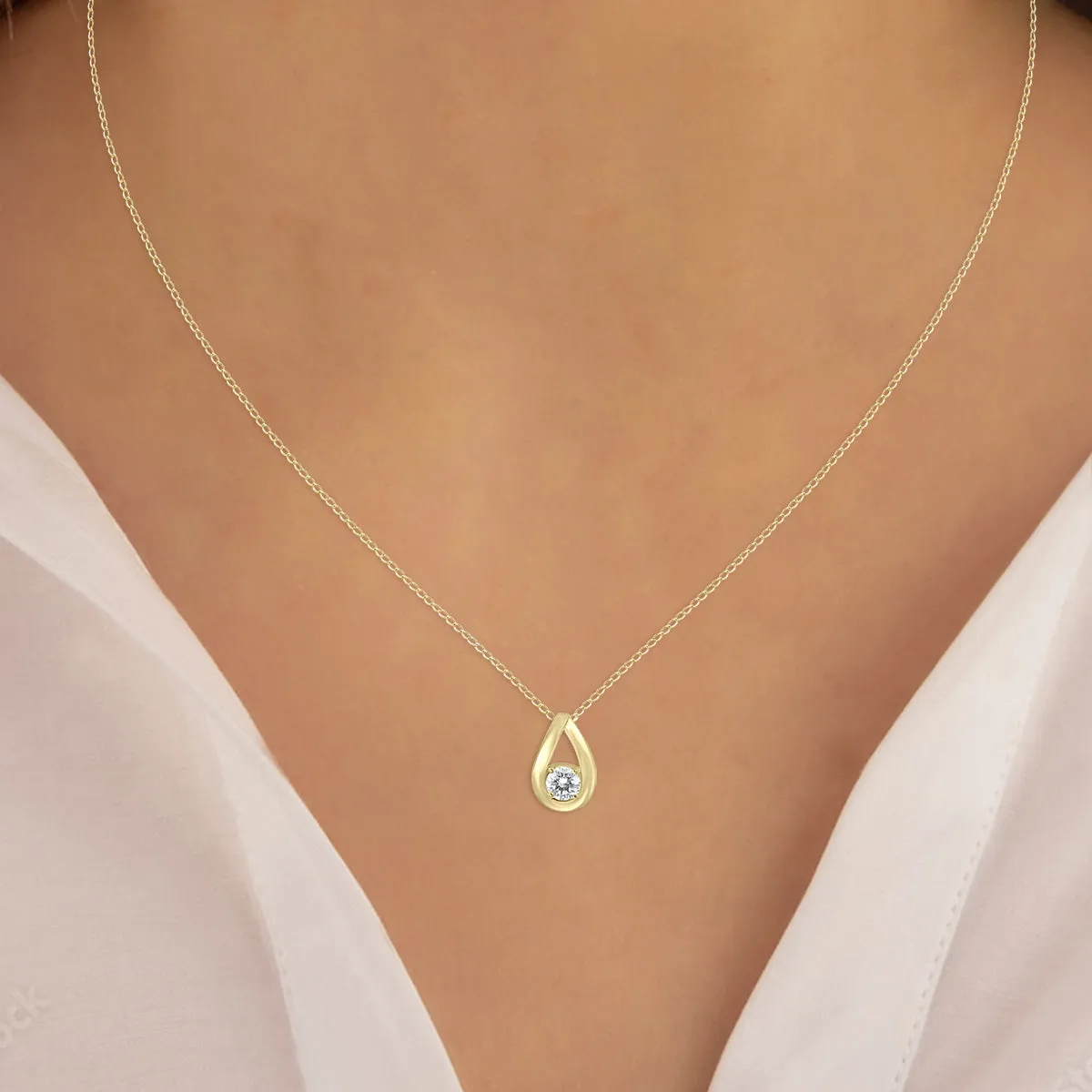 1/2 Ctw Tear Drop Natural Diamond Solitaire Pendant In 10K Yellow Gold