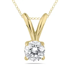 1/4 Carat Round Diamond Solitaire Pendant In 14K Yellow Gold (K-L Color, I2-I3 Clarity)