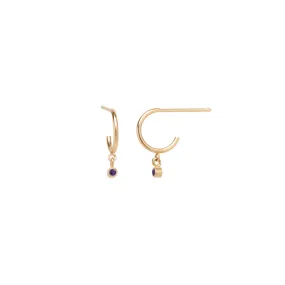 14k dangling amethyst huggie hoops | February BIRTHSTONE