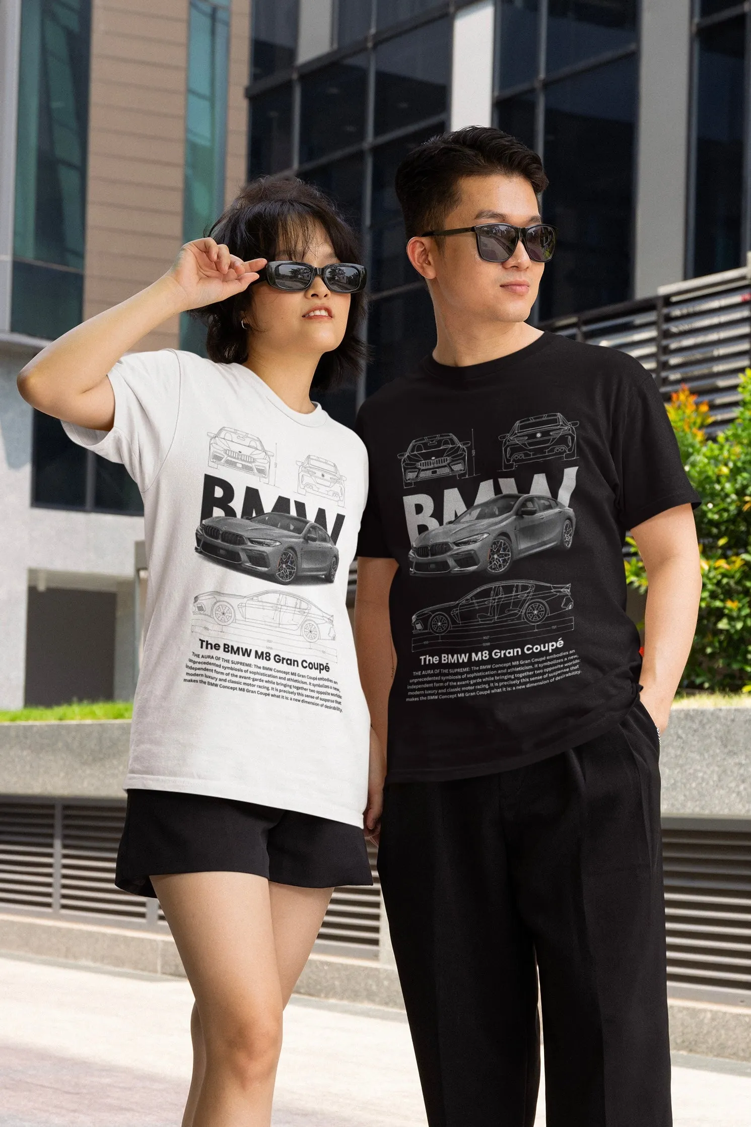 2 Pack : BMW M8 Gran Coupe Unisex (Front side printed) Matching Couple Oversized T-shirts Black & White