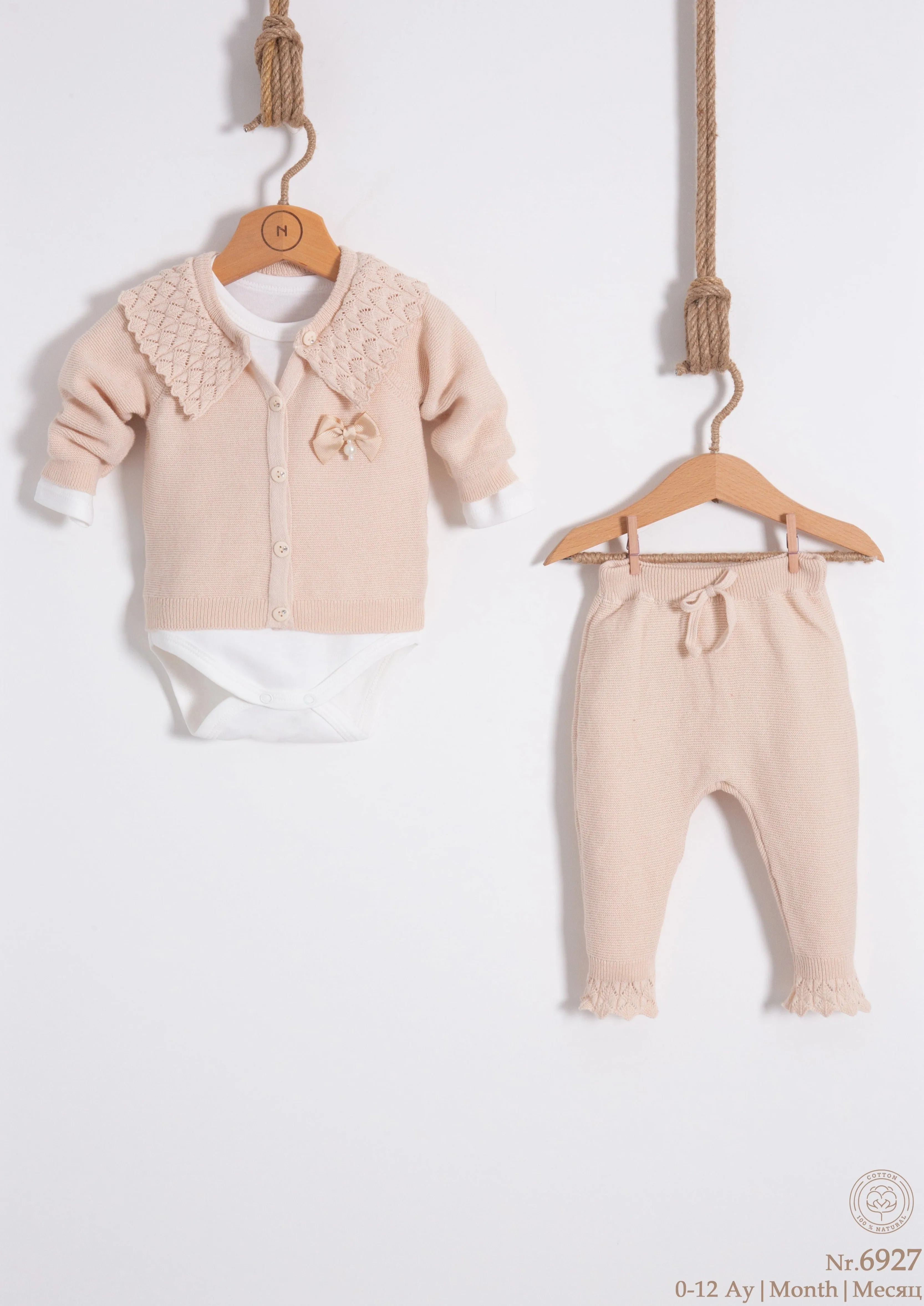 3-Tlg. Organic cotton Strickset mit einem Strickkragen - 6927