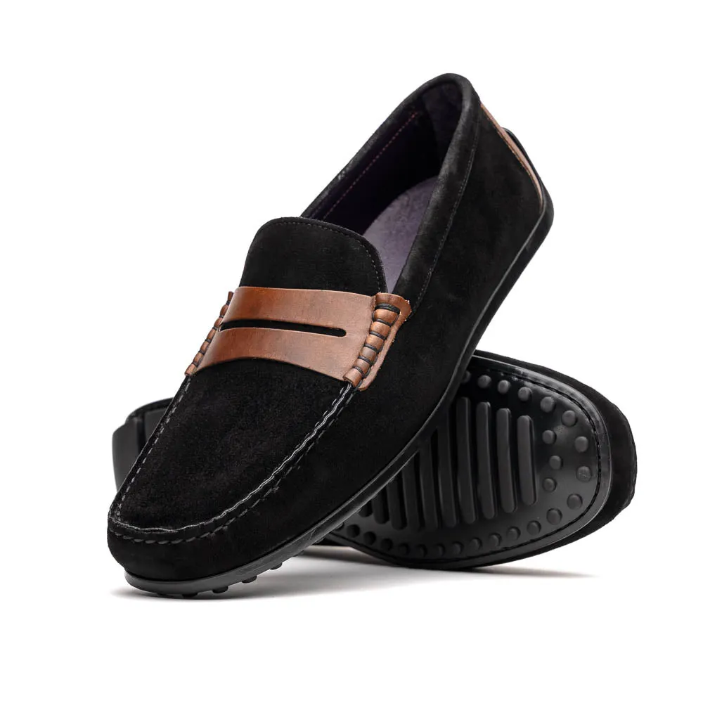 36-300-BLK MONZA Sueded Italian Calfskin Driver Black / Chestnut