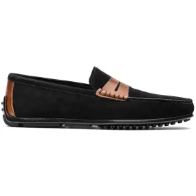 36-300-BLK MONZA Sueded Italian Calfskin Driver Black / Chestnut