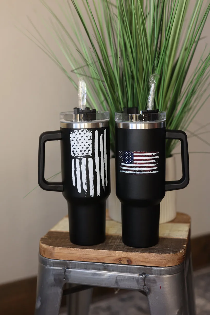 40 oz Black Red American Flag Stainless Tumbler