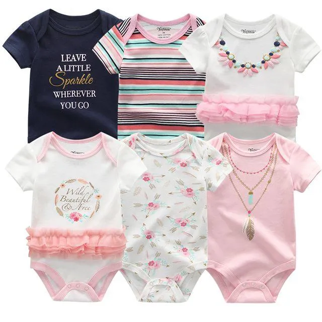 6pcs/lot Baby Bodysuit Fashion body Suits Short Sleeve Newborn Infant Jumpsuit Cartoon kids baby girl clothes