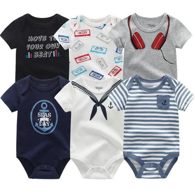 6pcs/lot Baby Bodysuit Fashion body Suits Short Sleeve Newborn Infant Jumpsuit Cartoon kids baby girl clothes