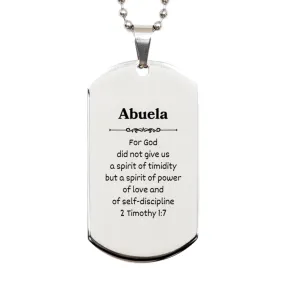 Abuela Gift Silver Dog Tag for Birthday, Graduation, or Christmas: Spirit of Power and Love Engraved Inspirational Pendant