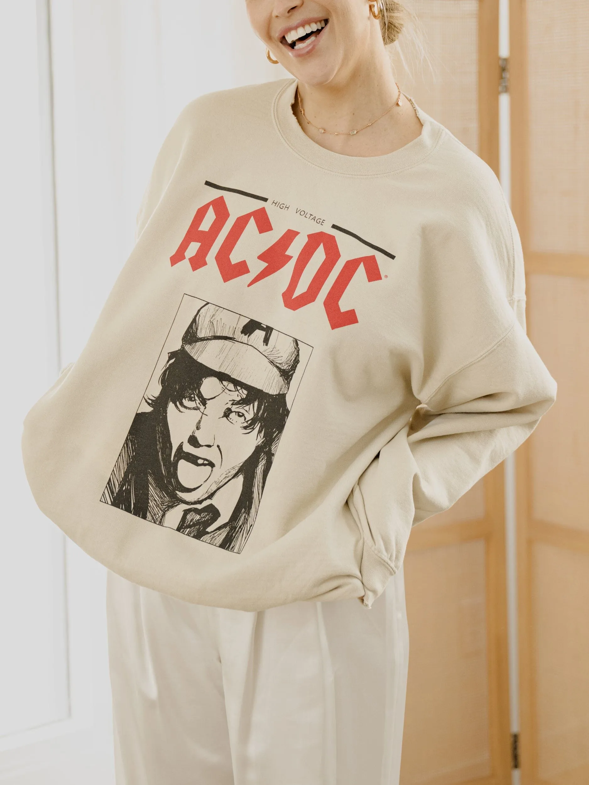 ACDC High Voltage Sketch Sand Thrifted Sweatshirt