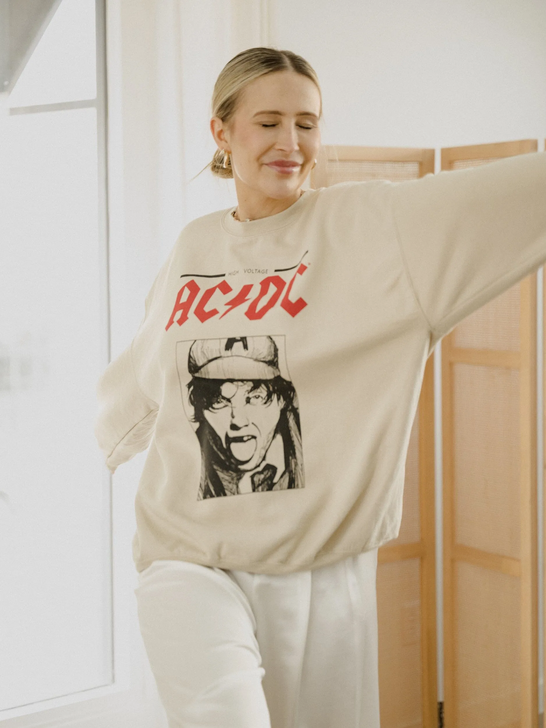 ACDC High Voltage Sketch Sand Thrifted Sweatshirt