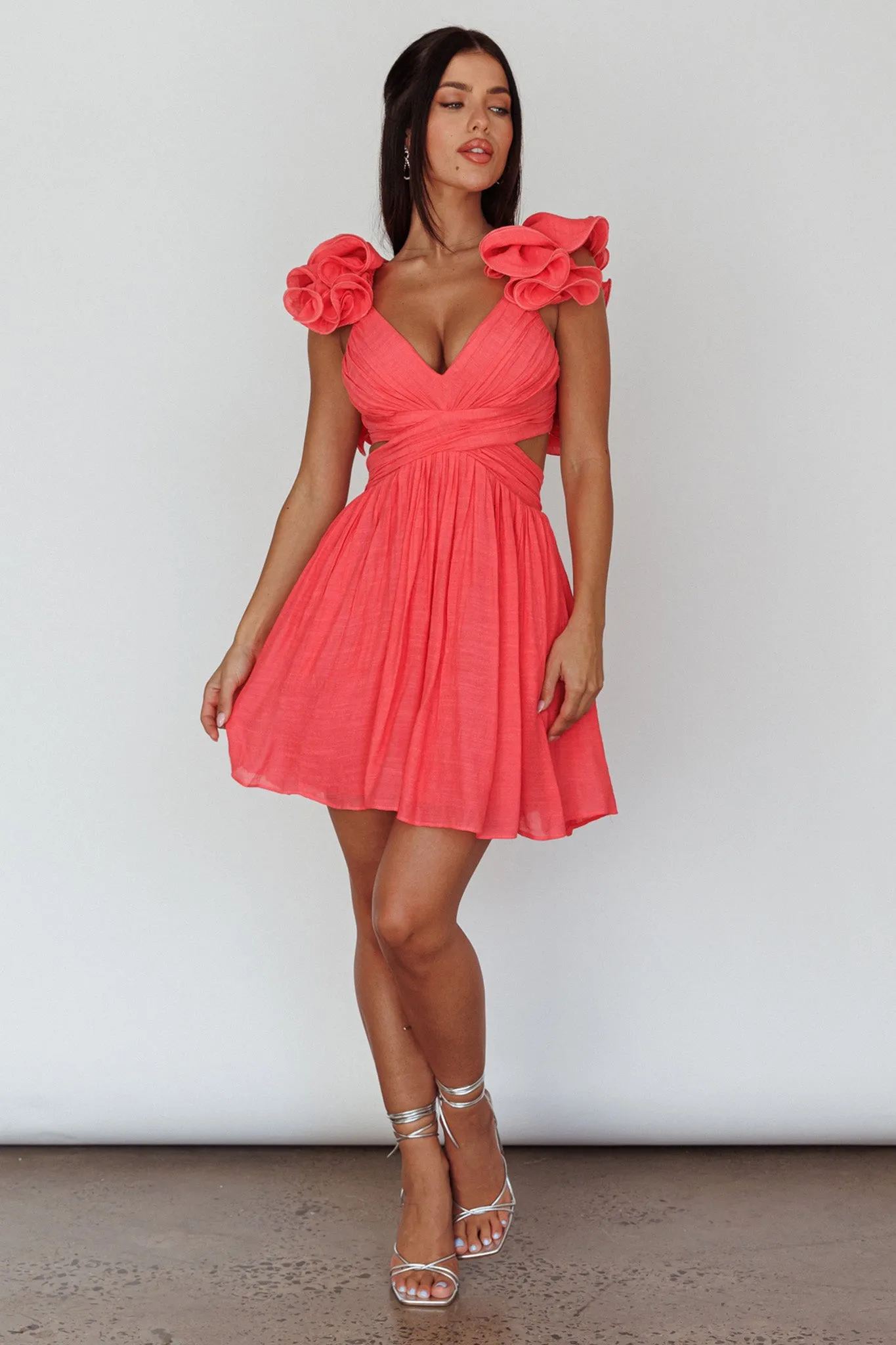 Adagio Lace-Up Back Mini Dress Flamingo