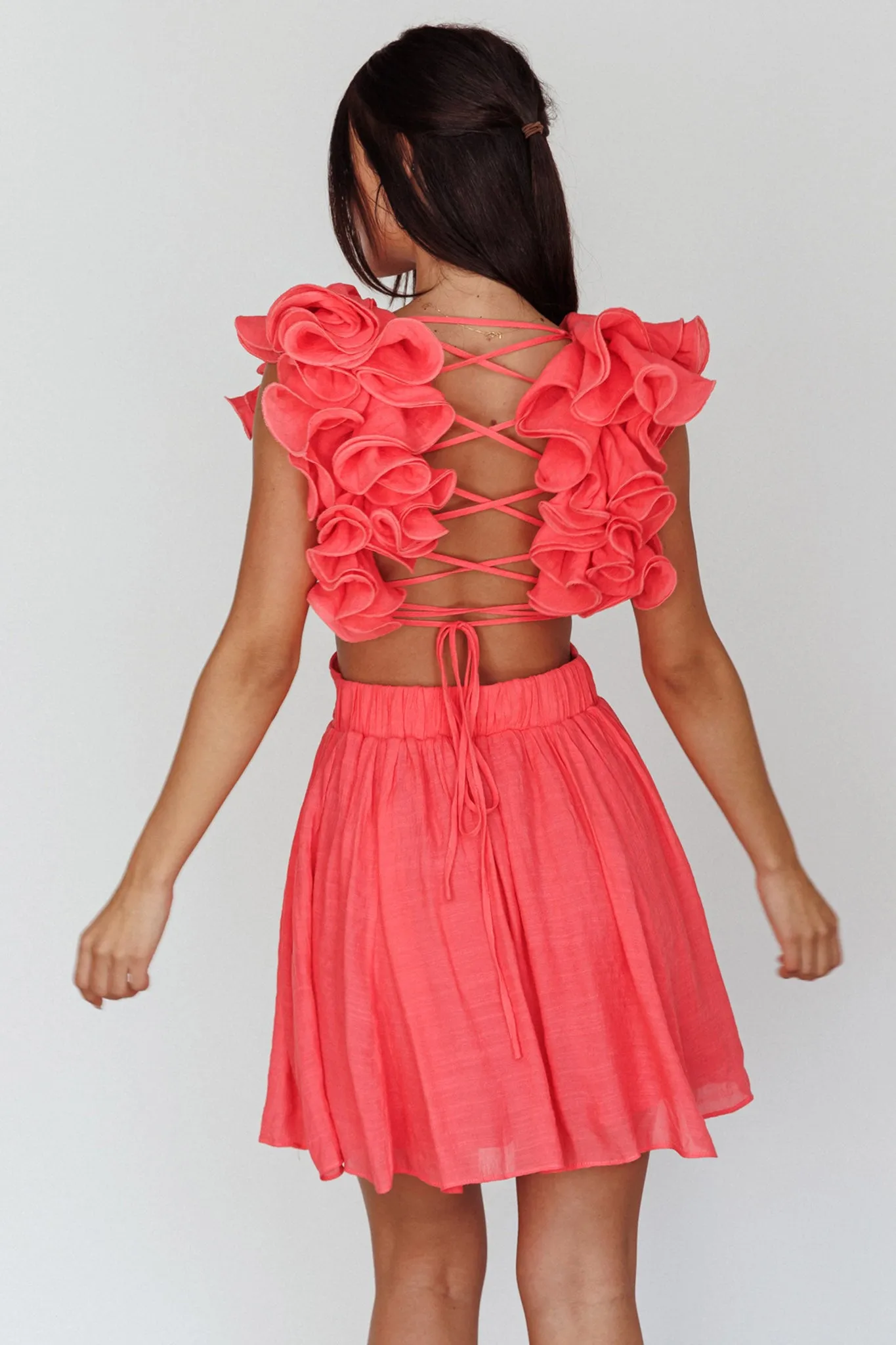 Adagio Lace-Up Back Mini Dress Flamingo