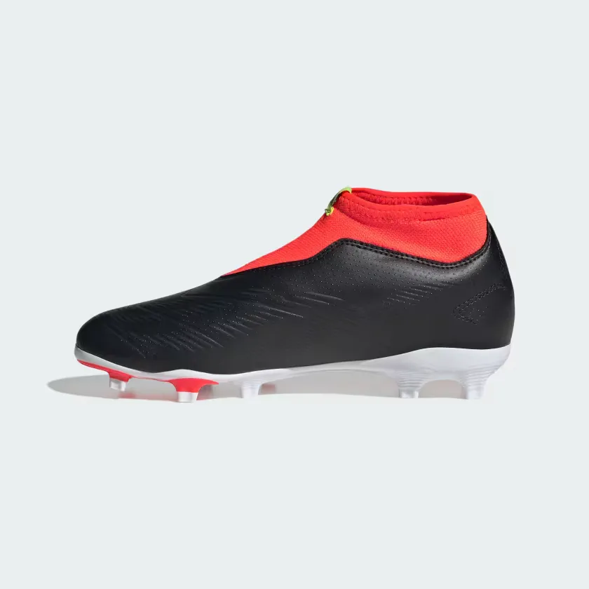 Adidas Predator 24 League LAceless Firm Ground Fooball Kids Unisex Shoes (4-7Year) -Core Black/Cloud White/Solar Red