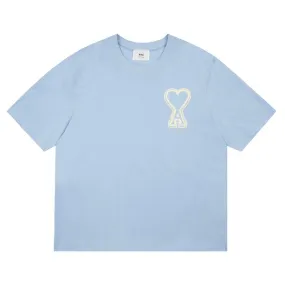 AMI Paris Oversized Logo-Appliquéd Cotton-Jersey T-Shirt Light Blue