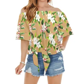 APP BLOSSOM PRINT 10 Off Shoulder Knot Front Blouse (Model T71)