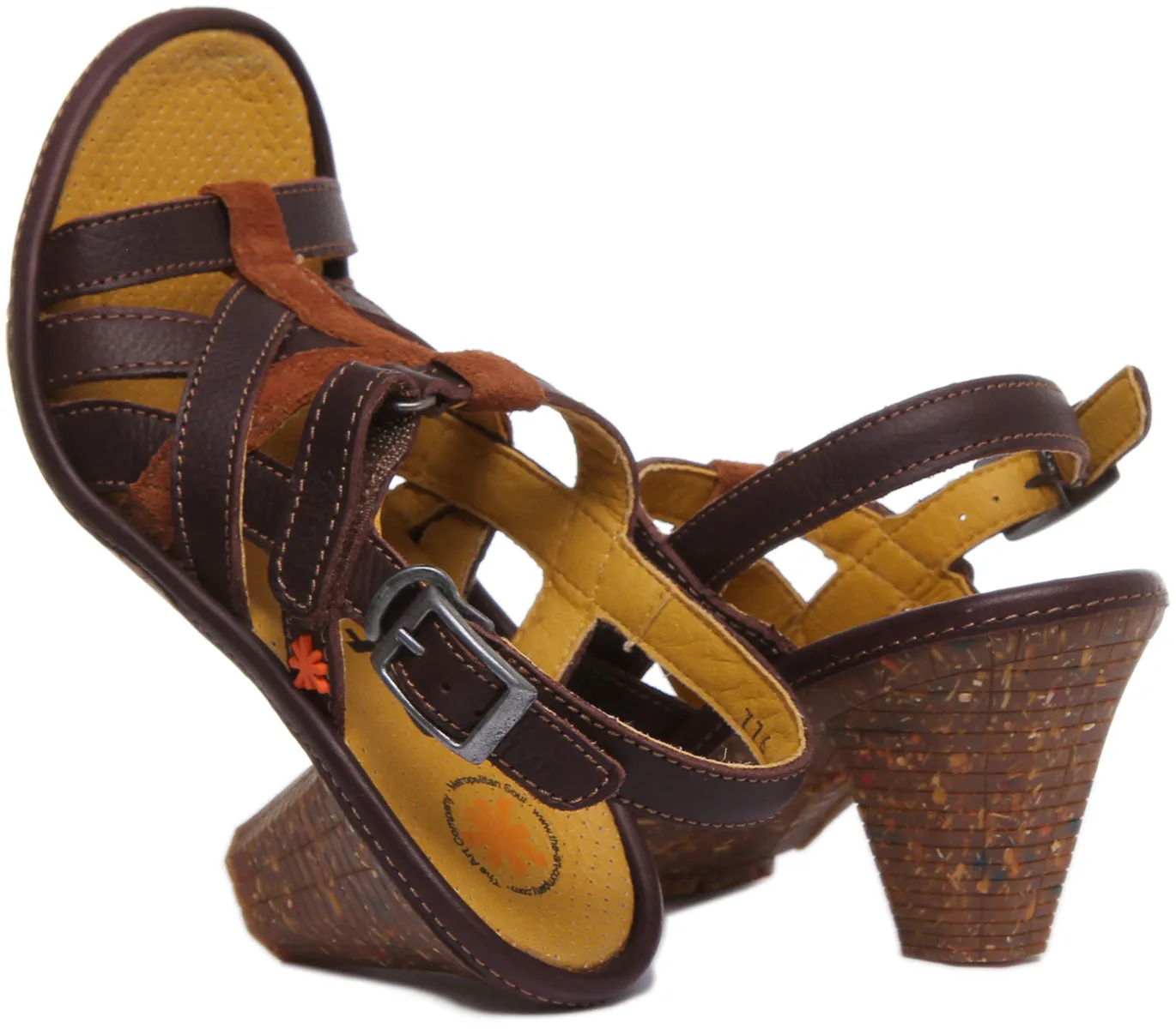 Art 0776 Block Heel Suede Sandal In Brown