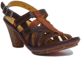 Art 0776 Block Heel Suede Sandal In Brown