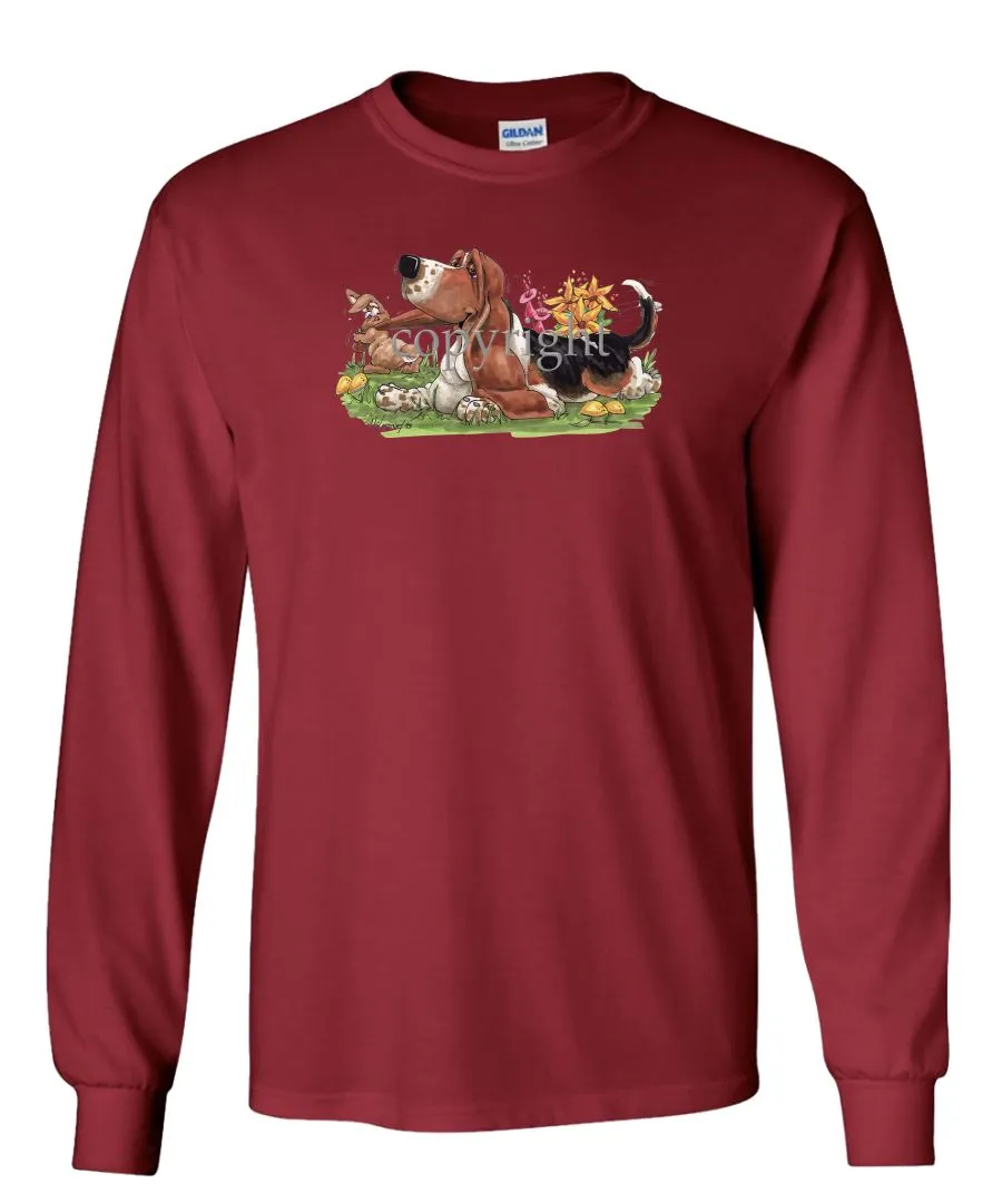 Basset Hound - Rabbit Pulling Ear - Caricature - Long Sleeve T-Shirt