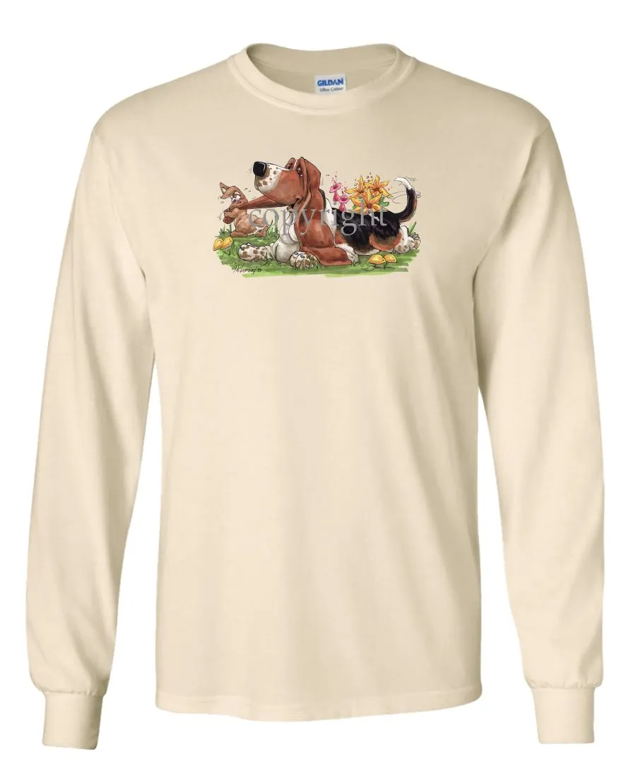 Basset Hound - Rabbit Pulling Ear - Caricature - Long Sleeve T-Shirt