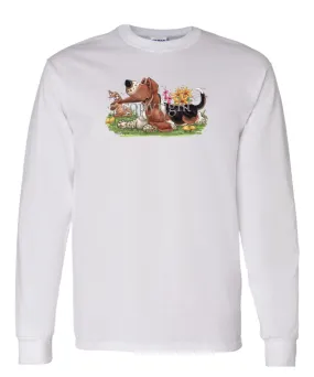 Basset Hound - Rabbit Pulling Ear - Caricature - Long Sleeve T-Shirt