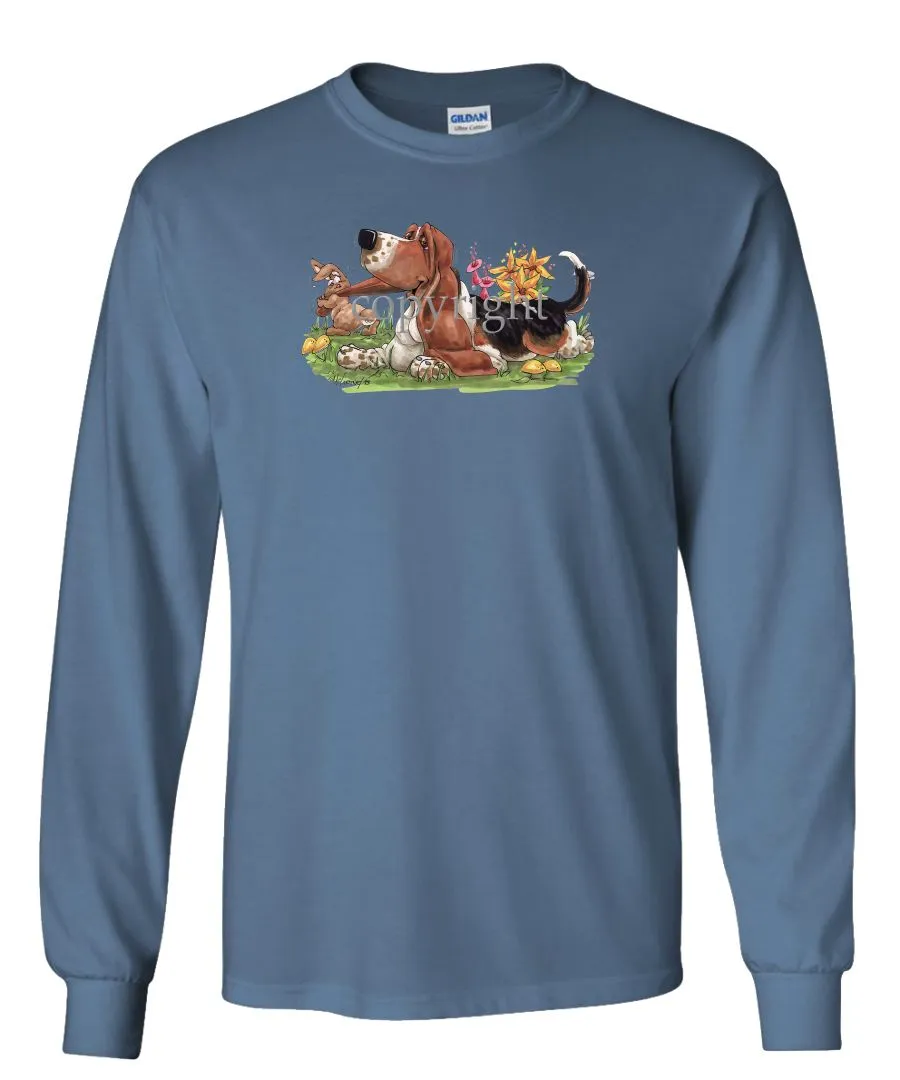 Basset Hound - Rabbit Pulling Ear - Caricature - Long Sleeve T-Shirt