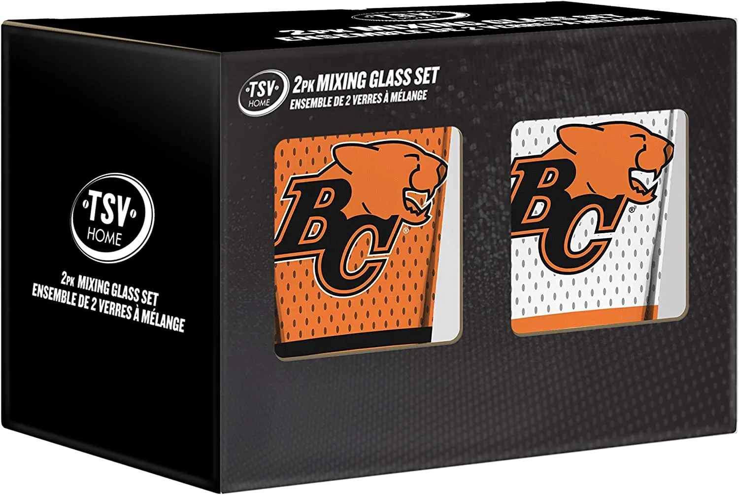 BC Lions CFL Football Mixing Glass Set of Two 16oz Full Logo in Gift Box