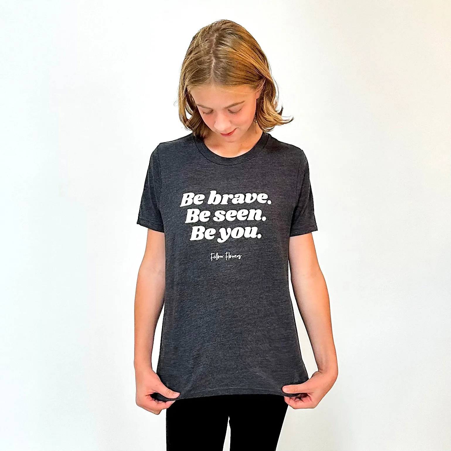 Be Brave Youth Tee - Magenta and Charcoal