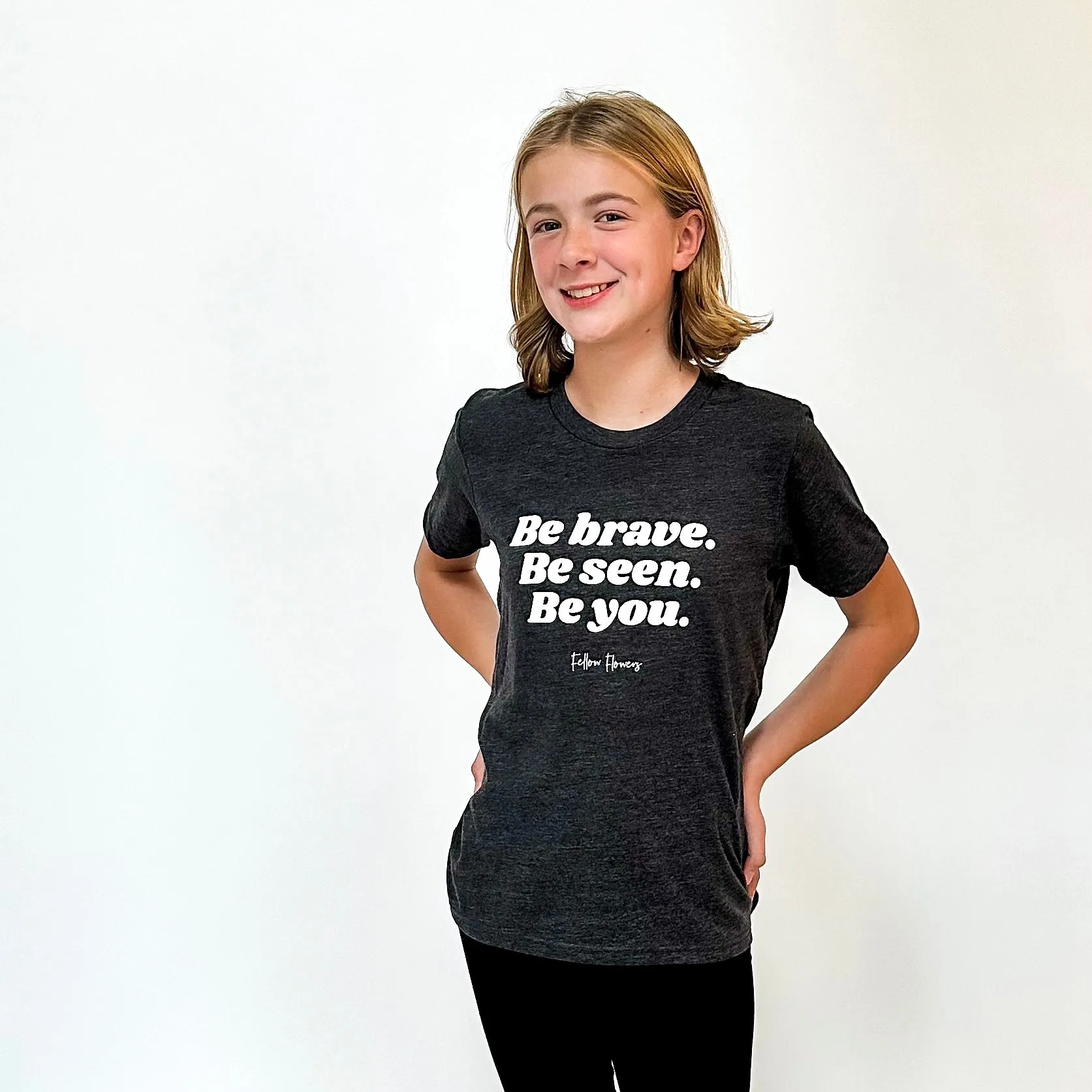 Be Brave Youth Tee - Magenta and Charcoal