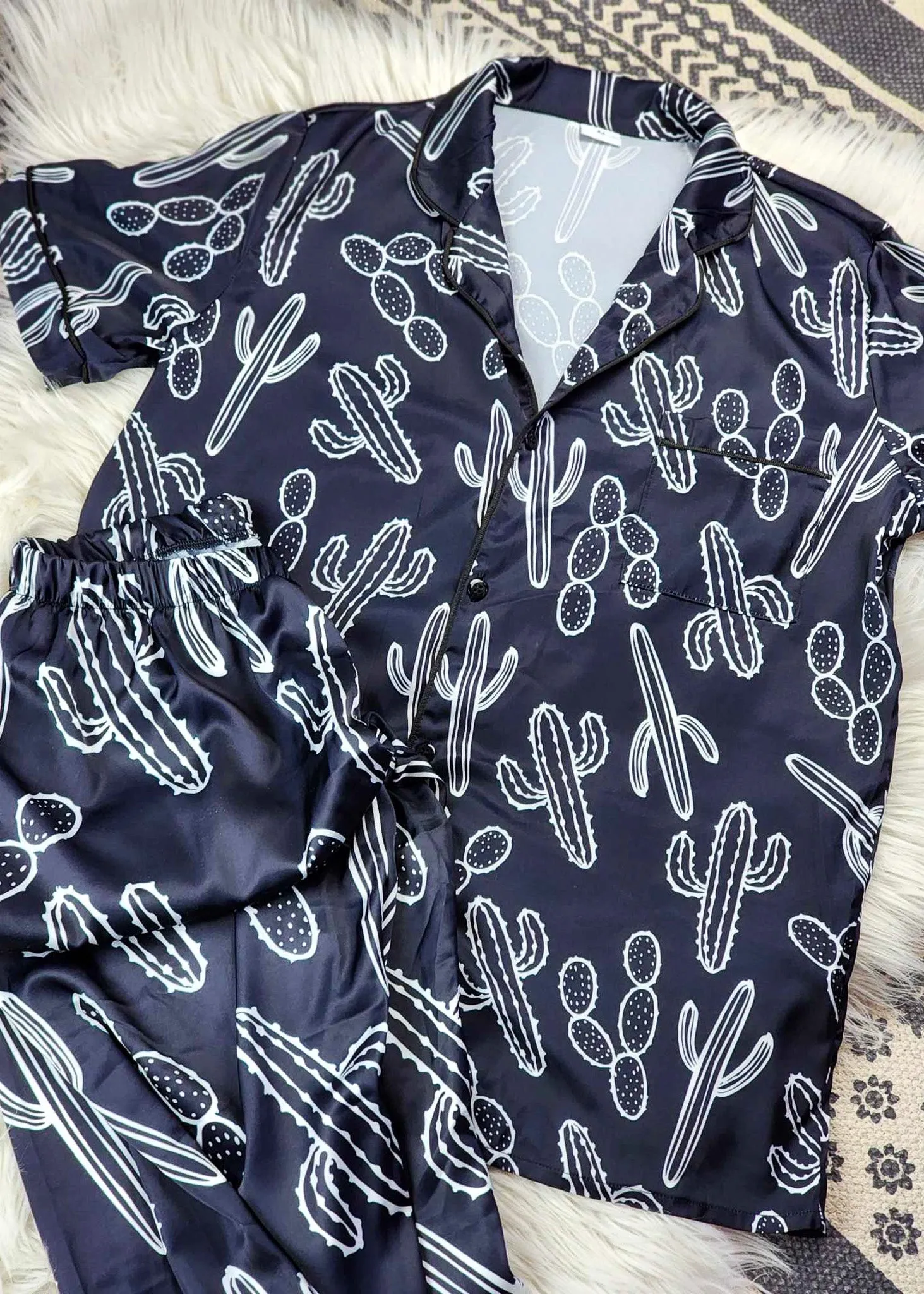 Black & White Cactus Silky Pajamas