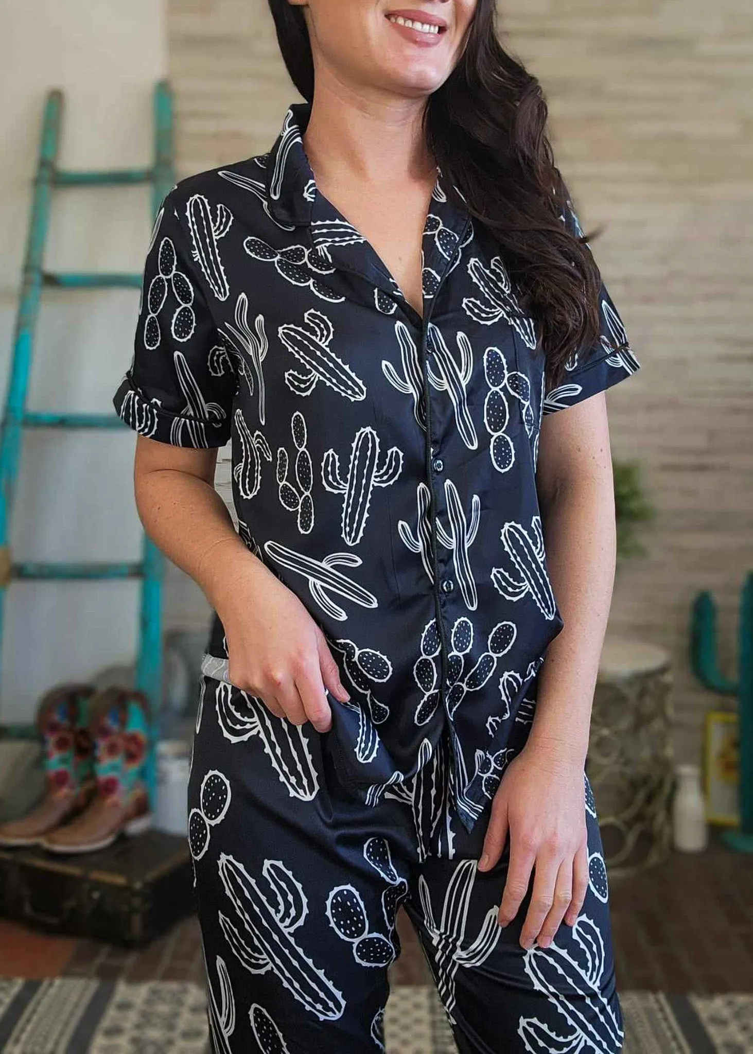 Black & White Cactus Silky Pajamas