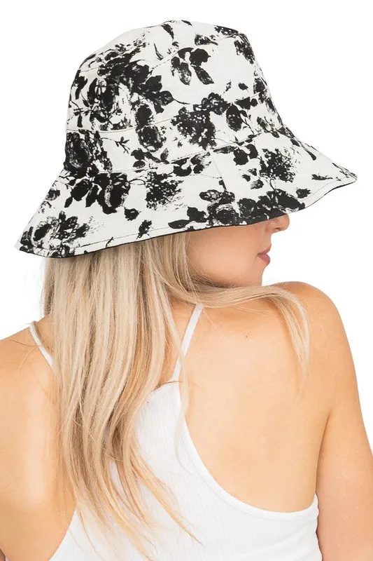 Black and White Floral Watercolor Bucket Hat