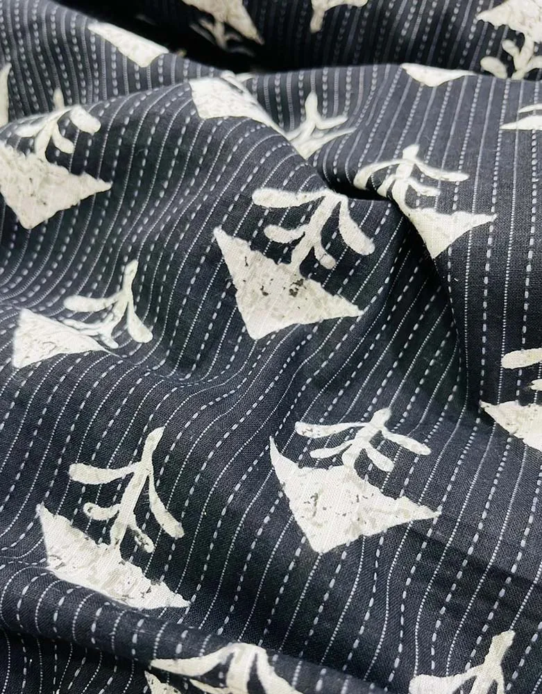 Black Block Printed Cotton Fabric ( 1 Mtr )