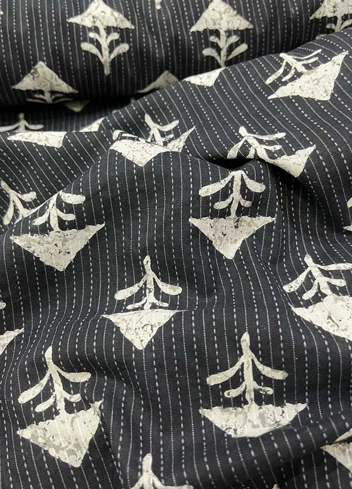 Black Block Printed Cotton Fabric ( 1 Mtr )