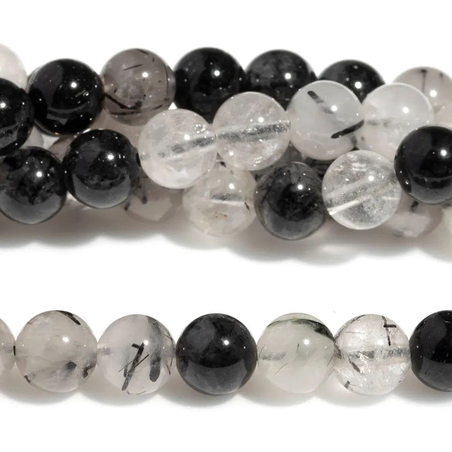 Black Rutilated Quartz 6mm Round A Grade - 15-16 Inch