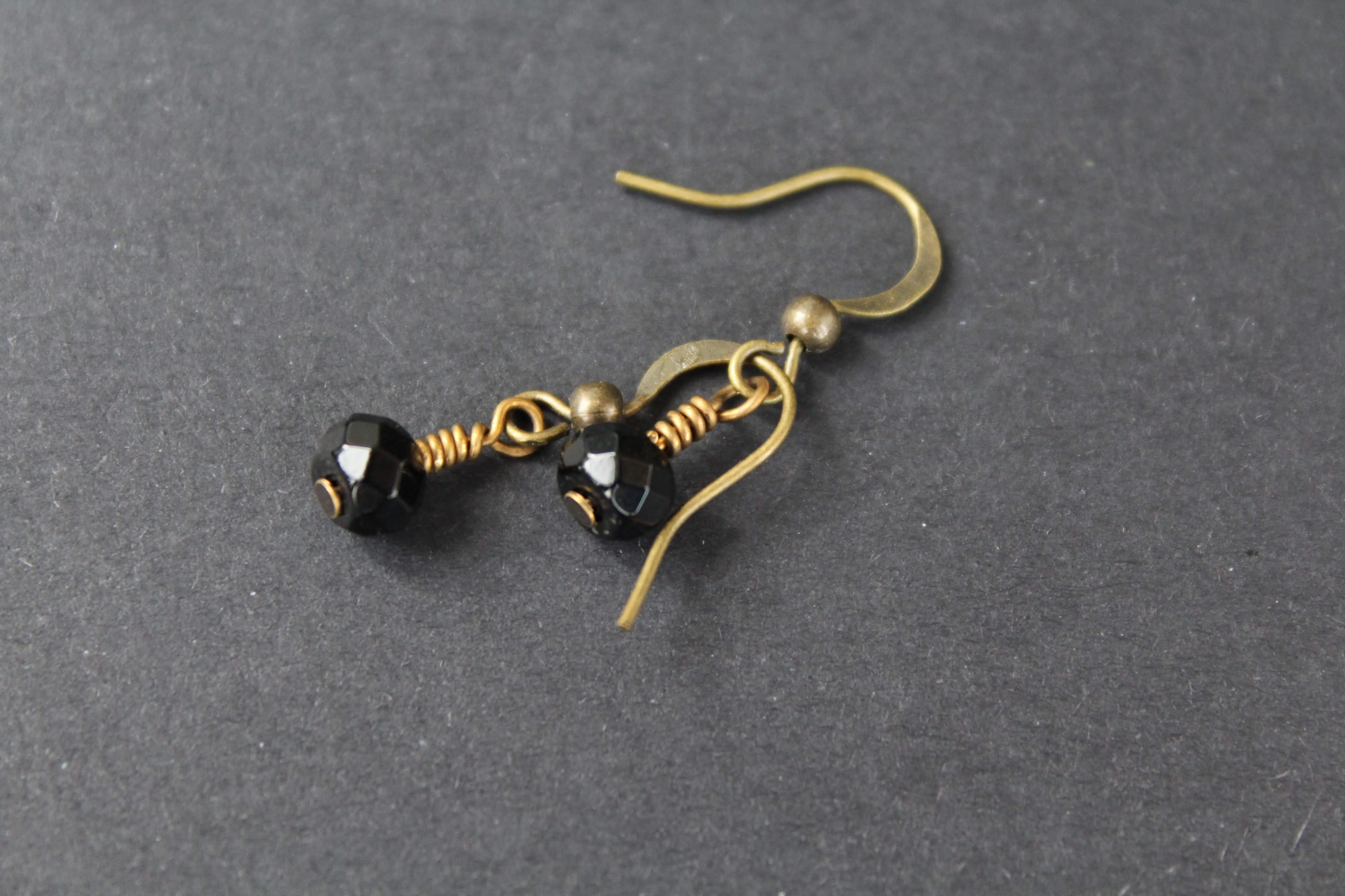 Black Spinel & Brass Earrings