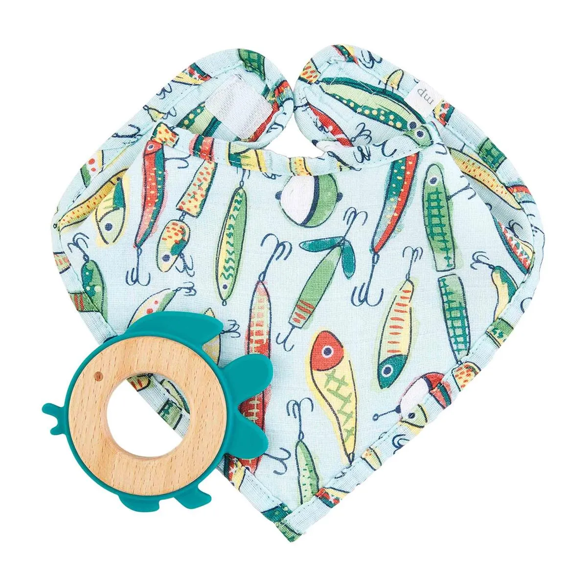 Blue Fishing Lure Bib & Teether Set