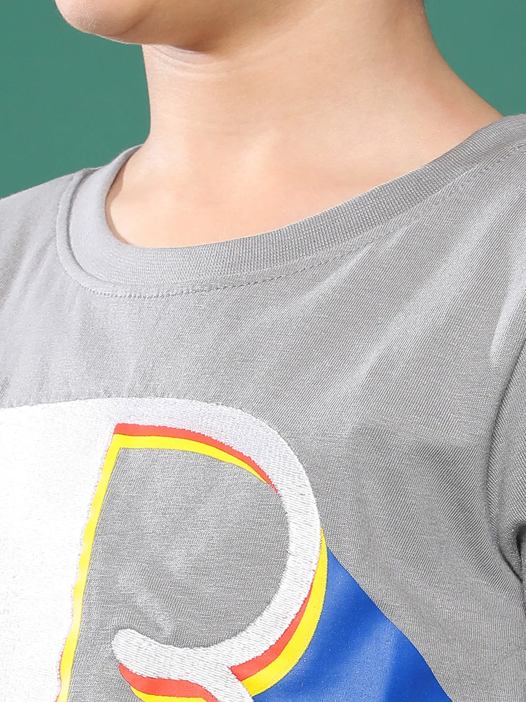 Boys Light Grey Printed Cotton T-shirt