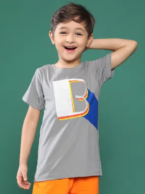 Boys Light Grey Printed Cotton T-shirt