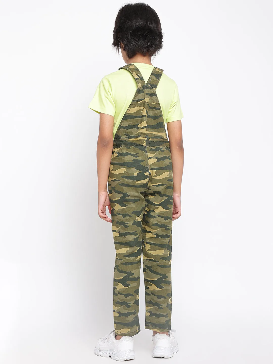 Boys Olive Printed Dungaree