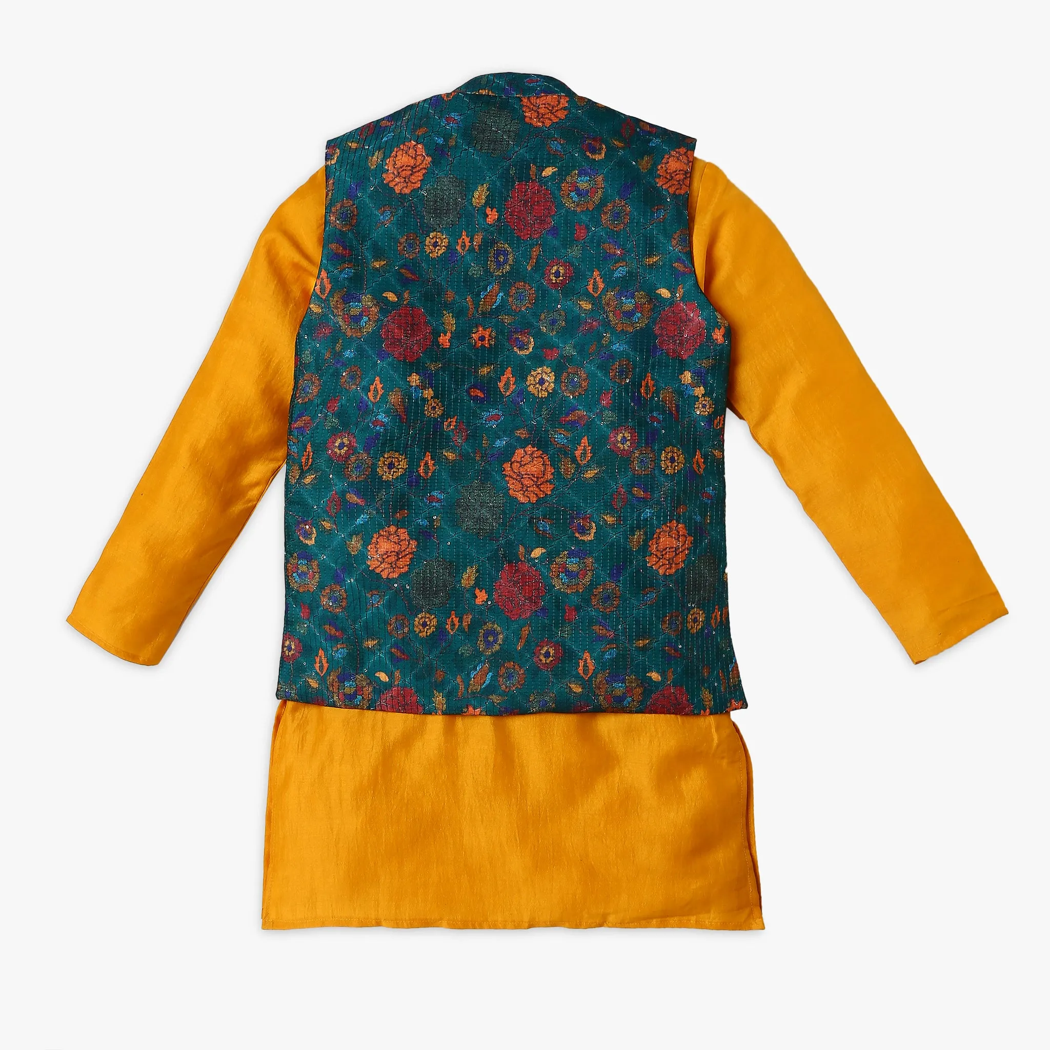 Boy's Regular Fit Embellished Kurta & Pant with Jacket Set