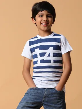 Boys White & Blue Striped Cotton T-shirt