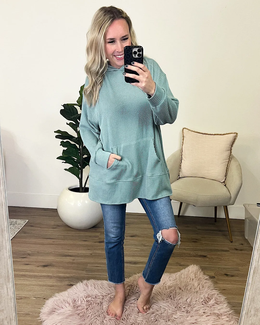 Bria Mint Corded Hooded Top