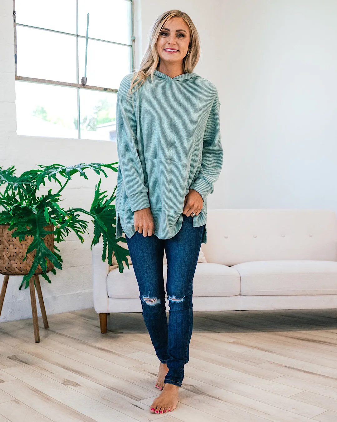 Bria Mint Corded Hooded Top