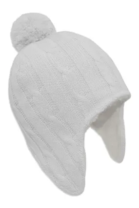 Cable Knit Sherpa Beanie White