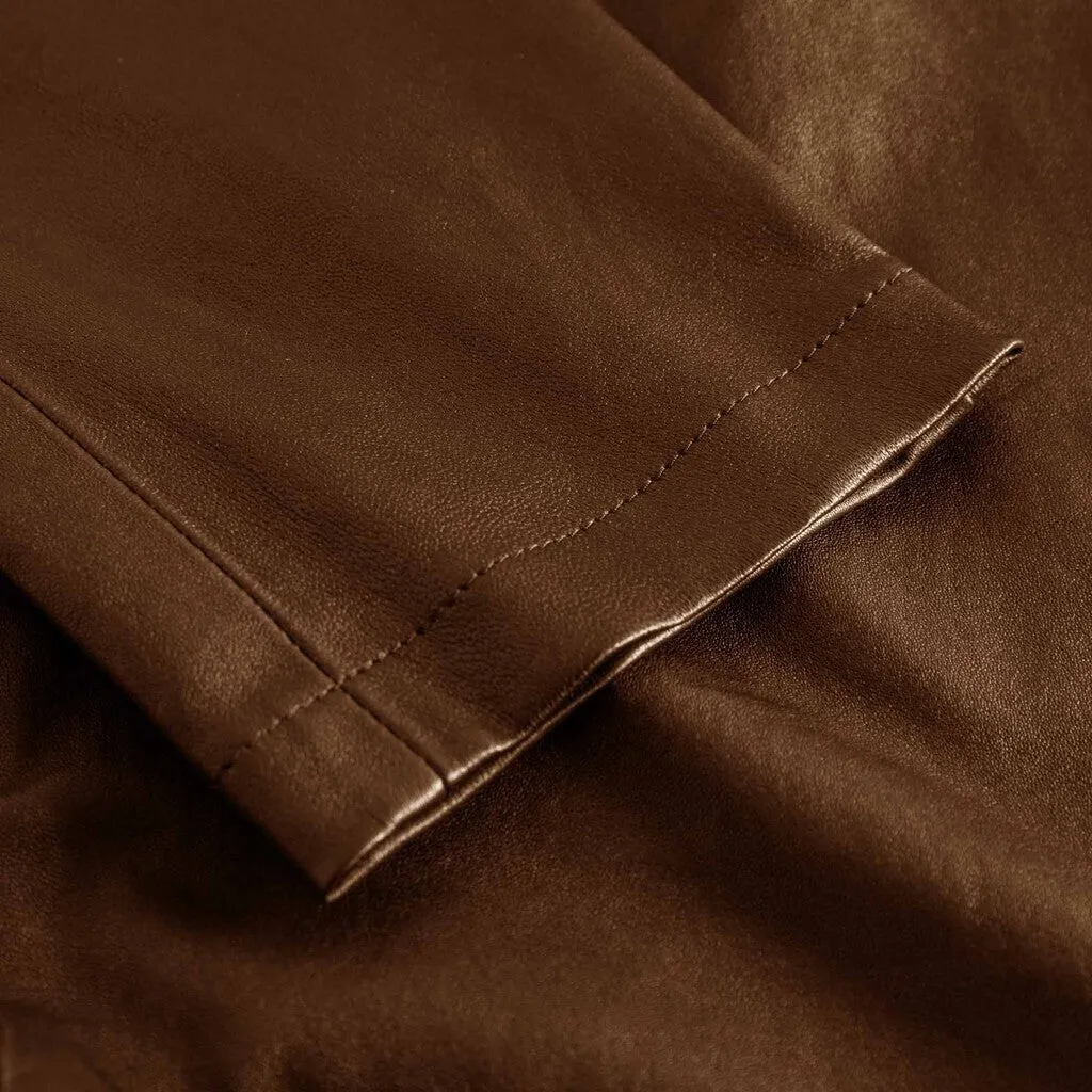 Caroline RW chino stretch leather pant / 14256 - Chocolate