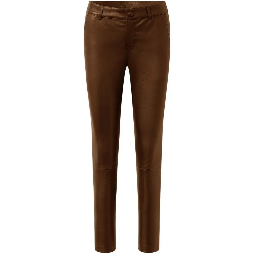 Caroline RW chino stretch leather pant / 14256 - Chocolate