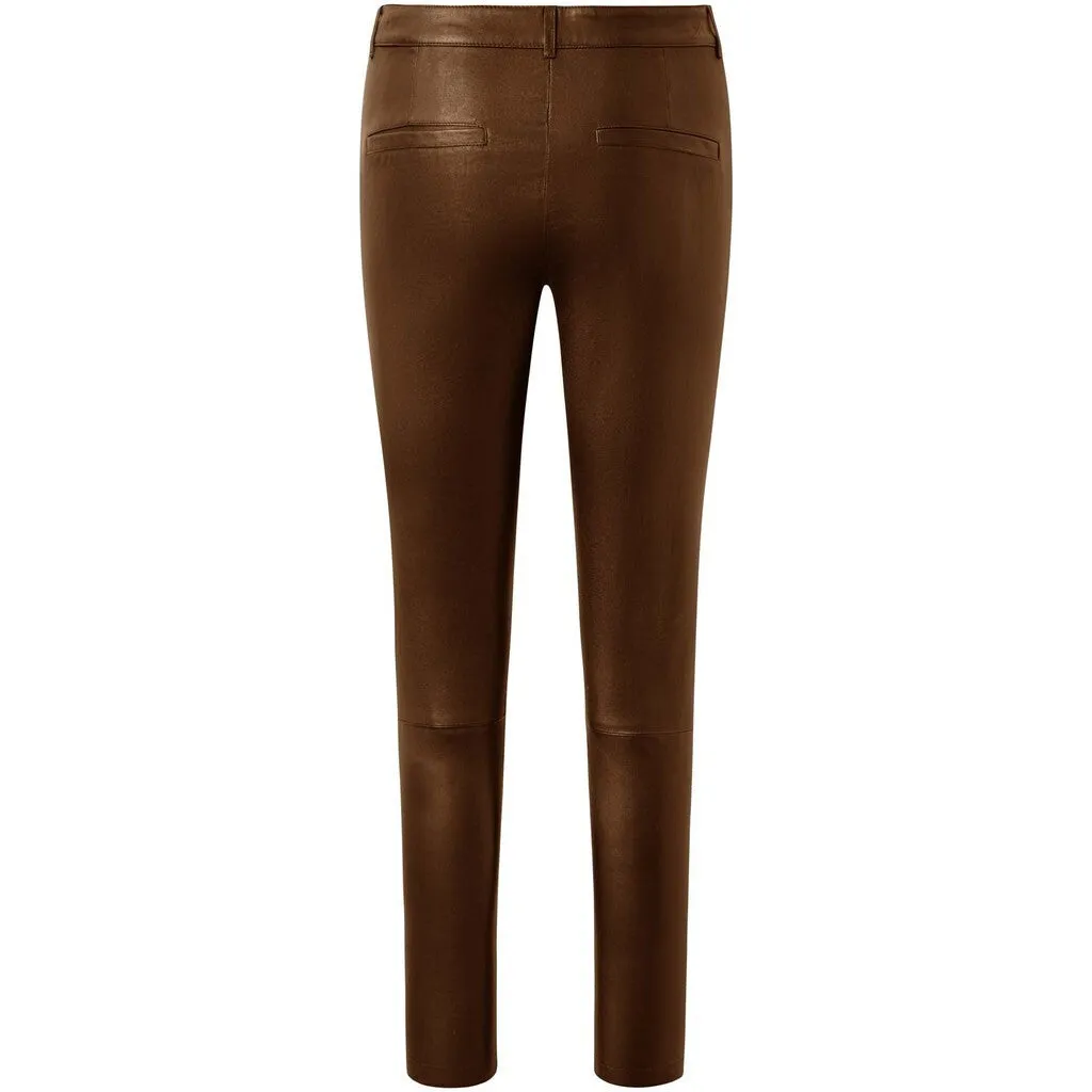 Caroline RW chino stretch leather pant / 14256 - Chocolate