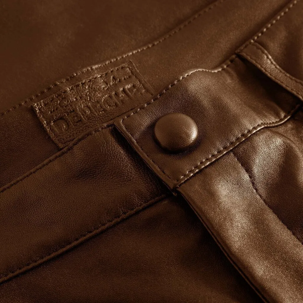 Caroline RW chino stretch leather pant / 14256 - Chocolate