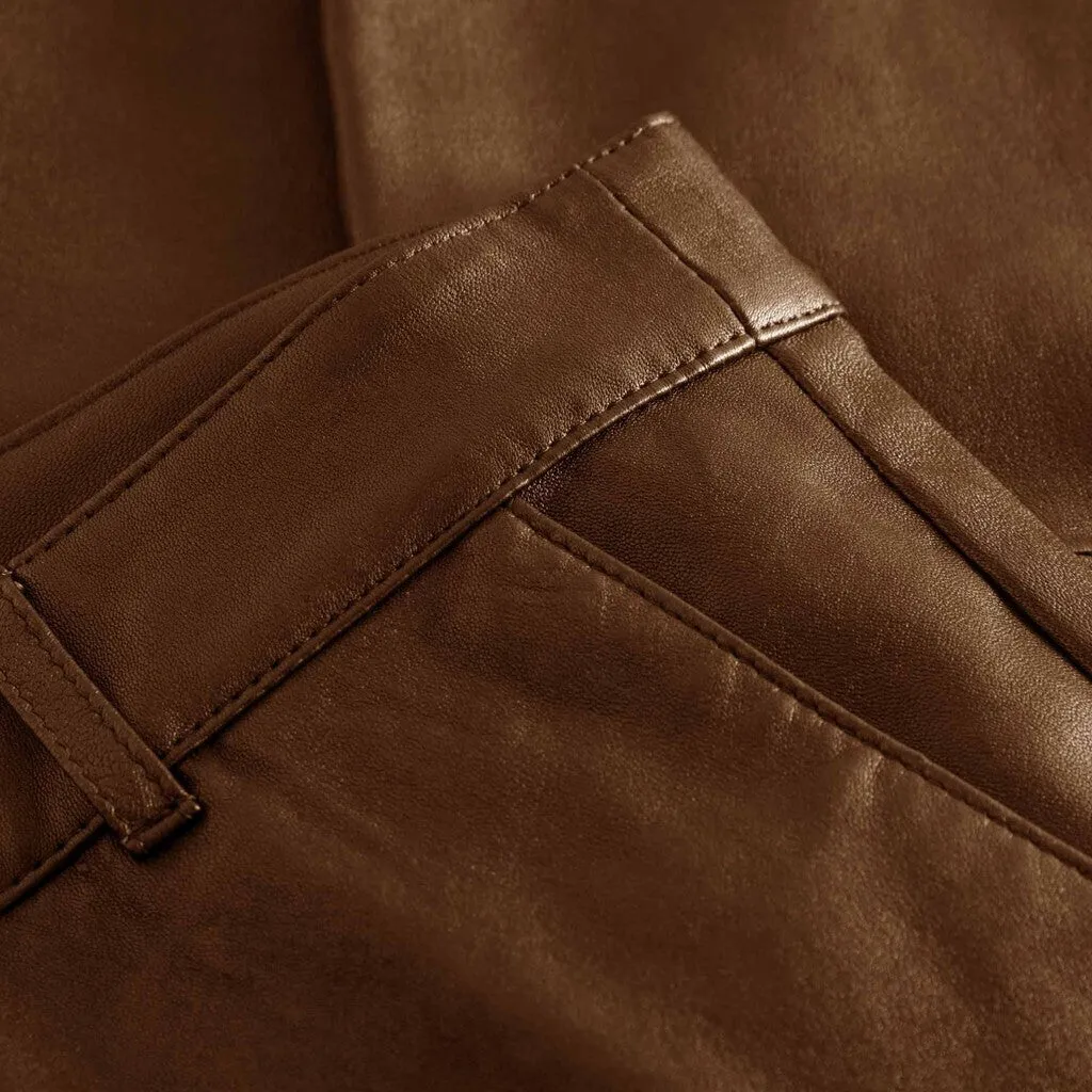 Caroline RW chino stretch leather pant / 14256 - Chocolate